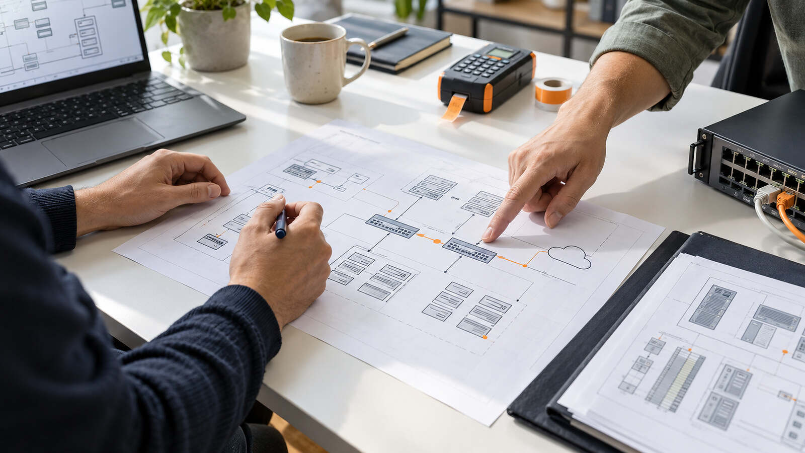 Two people review clearly structured IT documentation together